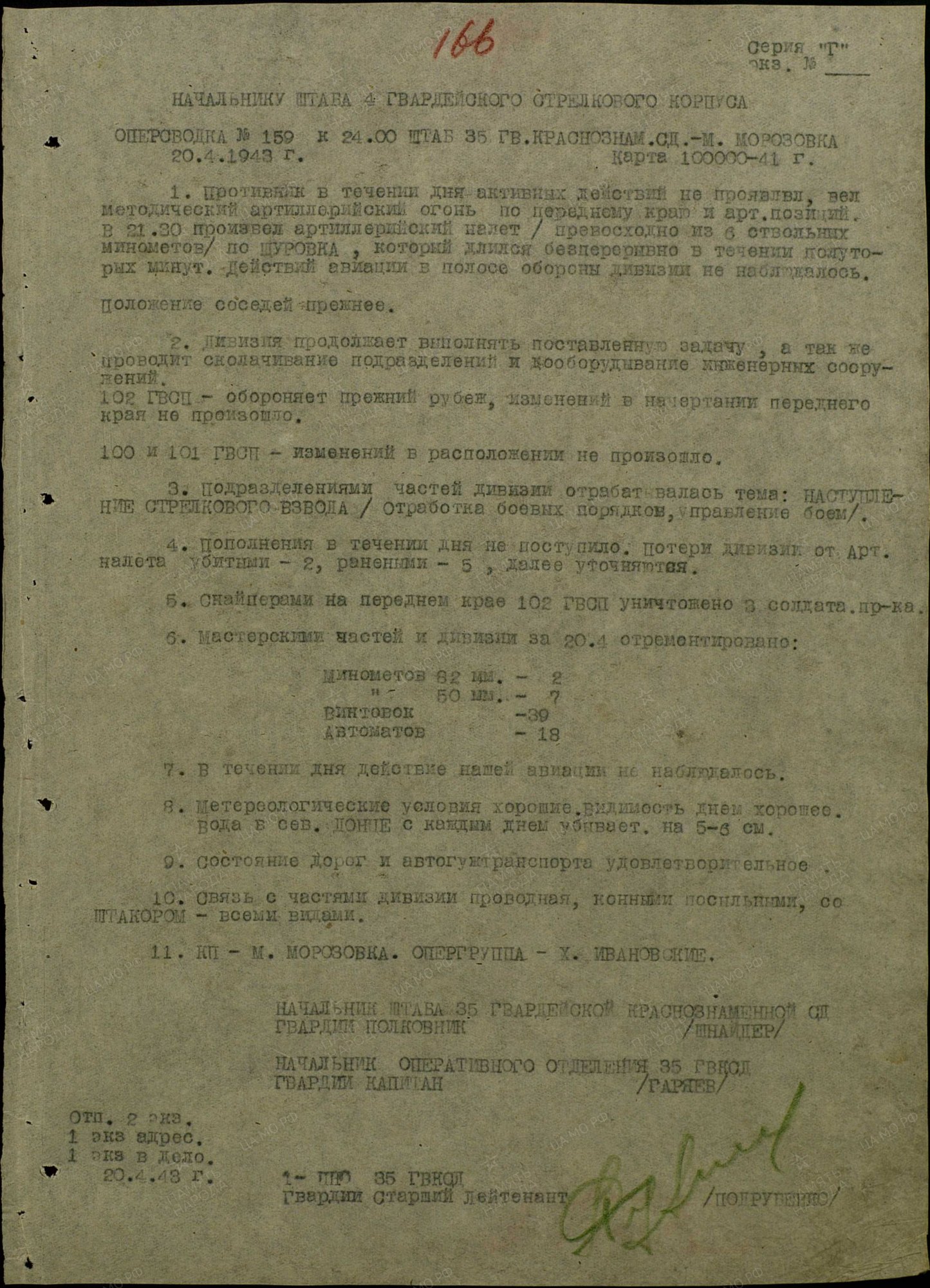 Оперсводки за период 11.04.1943 - 26.04.1943 — 35 гвардейская стрелковая  дивизия